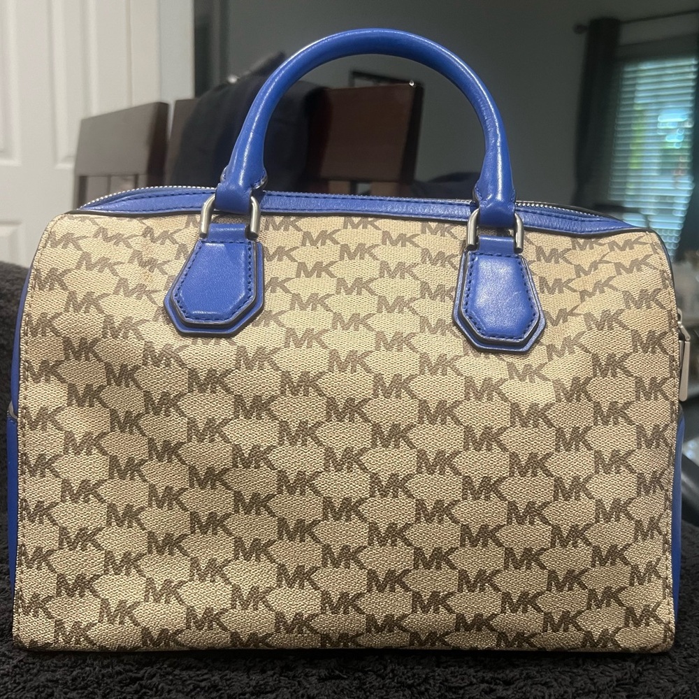 Michael Kors letter satchel bag with royal blue handles-very gently used